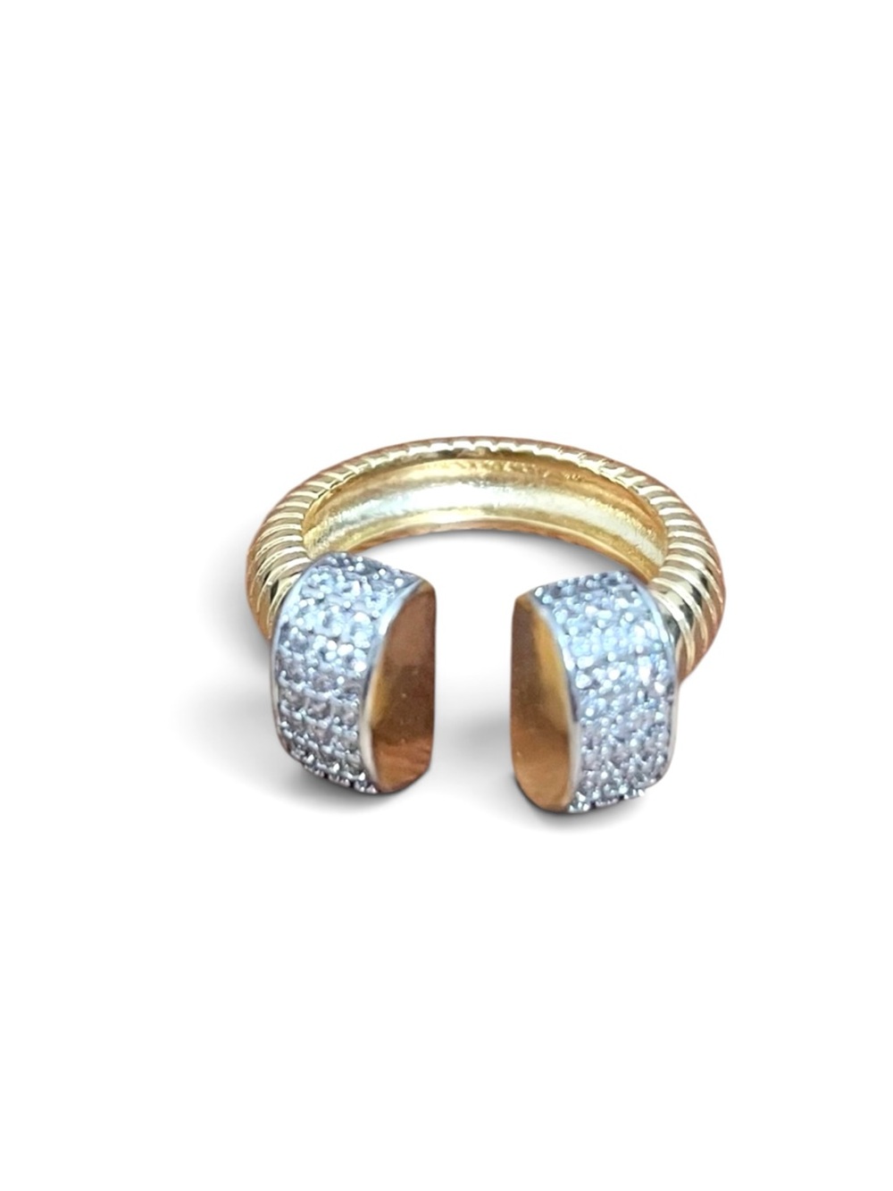Two Tone Adustable Chunky Nail Ring Pavé CZs 18K Gold Filled NWOT
